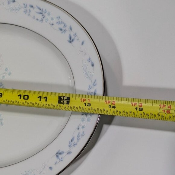 Noritake Carolyn Oval Serving Platter White Blue Floral Silver Trim Porcelain - Picture 2 of 13